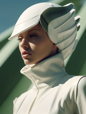Portrait of a beautiful woman in white sportswear. Fashion shot.の素材