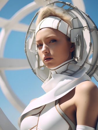 Portrait of a beautiful girl in an astronaut costume. 3d renderingの素材