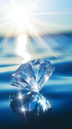 Diamond on the water. 3d render. Shallow DOFの素材