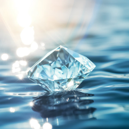 Beautiful blue diamond on water surface with bokeh effect.の素材