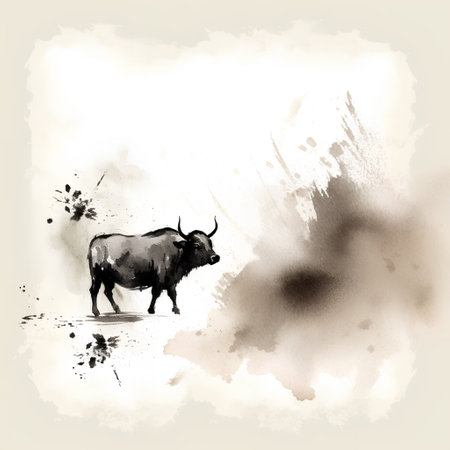 Watercolor hand drawn bull on grunge background. Vector illustration.の素材