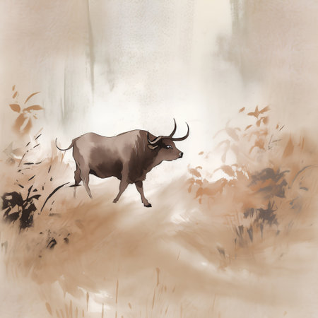 Watercolor painting of a bull on grunge background. Vector illustration.の素材