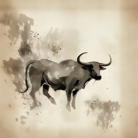 Wild buffalo on grunge background. Hand drawn ink illustration. Vector.の素材