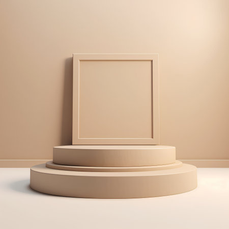 Minimalist abstract background with podium and blank frame. 3d renderの素材