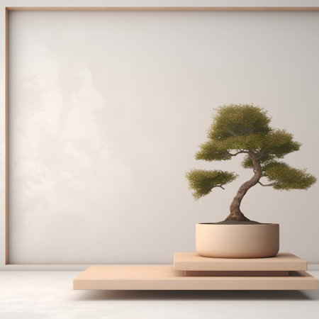 Bonsai in the room. 3D illustration. Background.の素材