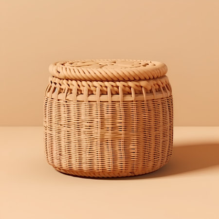 wicker basket on a beige background. 3d rendering.の素材