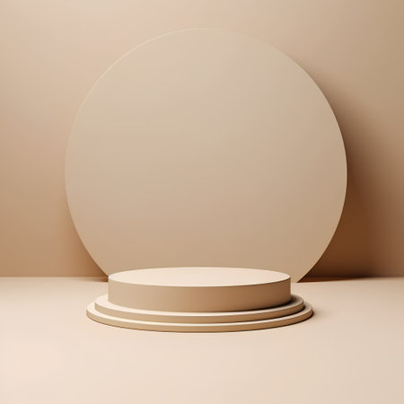 3d rendering of minimal geometric forms. Brown podium for your design.の素材