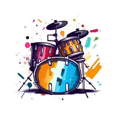 Drums set on a white background with splashes. Vector illustration.の素材