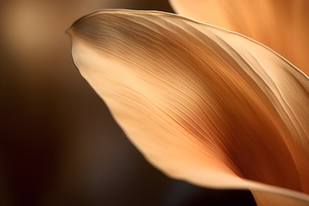 close up of an orange flower petal on a dark brown backgroundの素材