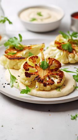 Baked cauliflower with cream sauce. toning. selective focusの素材