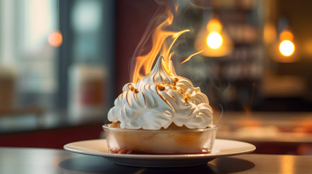 Cake with meringue on the table in a cafe.の素材