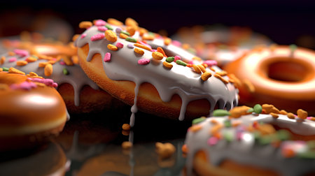 Donuts with glaze on a dark background. 3d renderingの素材