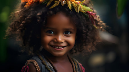 Portrait of a cute african american little girl with flowers in her hairの素材