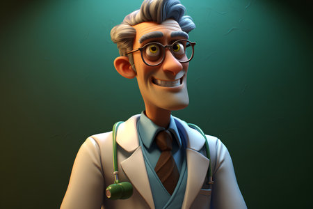 Cartoon doctor with a stethoscope on his neck and glassesの素材