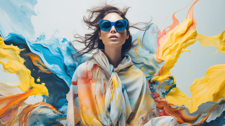 Fashion shot of a beautiful young woman in sunglasses. Beauty, fashion.の素材