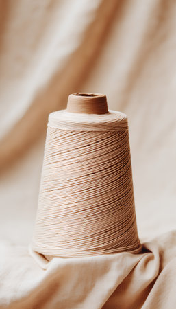 Spool of thread on a fabric background. Shallow depth of fieldの素材