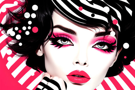 Fashion girl with bright make-up. Vector Illustration.の素材