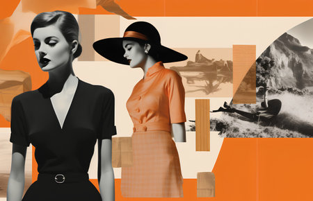 Fashion photo of two beautiful women in retro style. Retro fashion.の素材