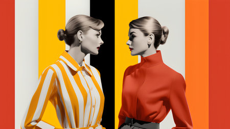 Fashion portrait of two beautiful women. Retro style, beauty.の素材