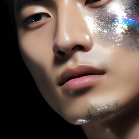 Portrait of beautiful asian woman with glitter makeup on her faceの素材