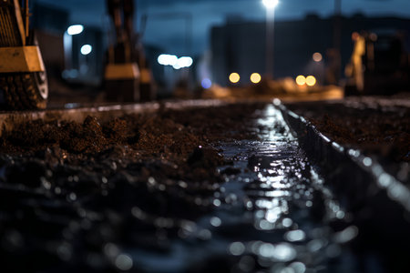 Railway tracks in the city at night. Selective focus.の素材