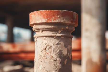 Old stone pillar in an abandoned building. Shallow depth of field.の素材