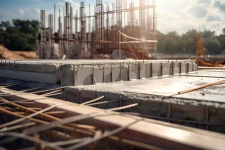 Concrete formwork on the construction site. Construction of a new house.の素材