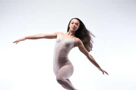 Young beautiful ballet dancer posing on studio white background. Studio shot.の素材