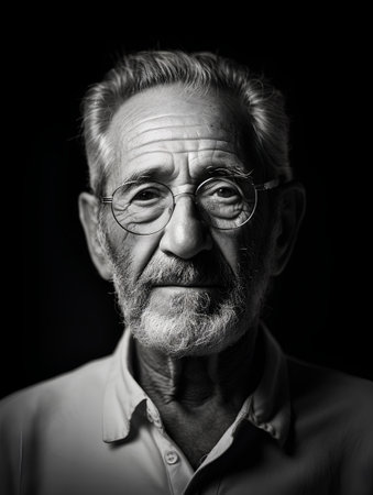 Portrait of an old man with glasses. Black and white.の素材