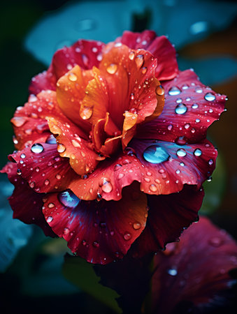 Beautiful red rose with drops of dew on the petalsの素材