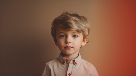 Portrait of a cute little boy with blond hair and blue eyesの素材