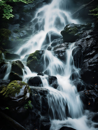 Beautiful waterfall in deep forest. Soft focus. Long exposure.の素材