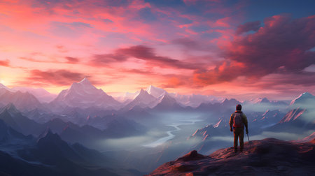 Fantasy alien planet. Mountain and sky. 3D illustration.の素材