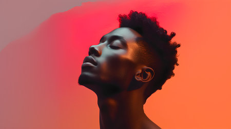 Portrait of a beautiful african american woman with afro hairstyle on gradient backgroundの素材