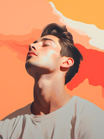 Portrait of a handsome young man with short hair. Vector illustration.の素材