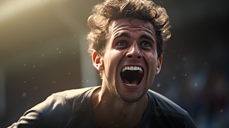 Portrait of a young man screaming with his mouth wide open.の素材