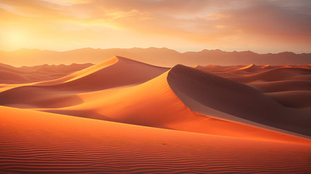 Desert landscape with sand dunes at sunset. 3d renderの素材