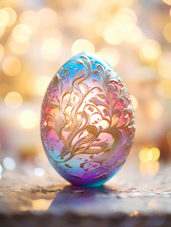 Colorful easter egg with abstract pattern on bokeh backgroundの素材