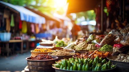 Colorful spices and herbs on the street market in Bangkok, Thailandの素材