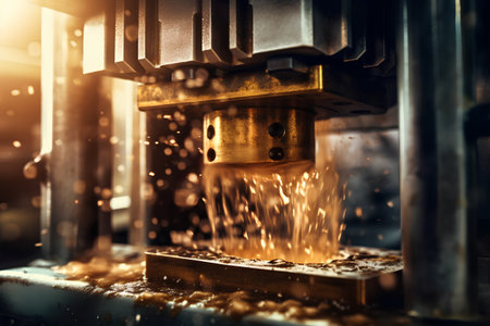 The CNC milling machine cutting the metal part. The hi-technology mold and die manufacturing process.の素材