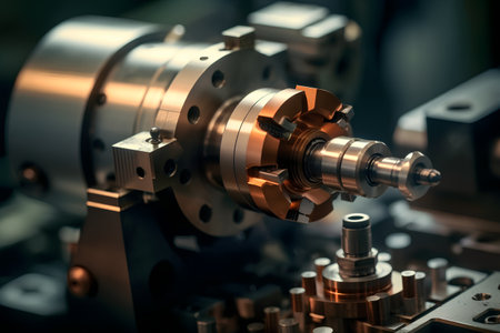 Close-up of a CNC milling machine. Shallow depth of field.の素材