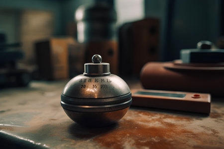 Vintage bell on the table in the workshop. Retro style.の素材