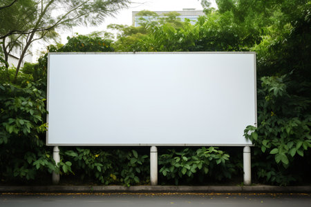 Blank billboard in the park with nature background. 3d rendering.の素材