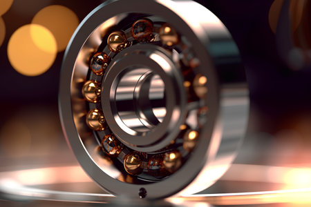 3d rendering of a ball bearing on a dark background with highlightsの素材