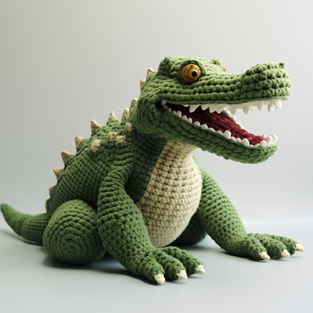 Knitted toy crocodile on a white background. 3d renderingの素材
