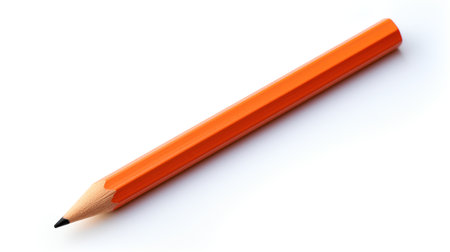 Orange pencil isolated on white background. 3d illustration. Shallow DOF.の素材