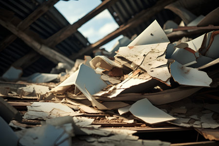Abandoned building with broken windows. Shallow depth of fieldの素材