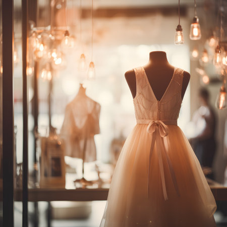 Wedding dress on a mannequin in a shop windowの素材