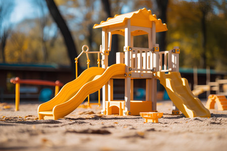 Children's playground in the park on a sunny day. Selective focus.の素材