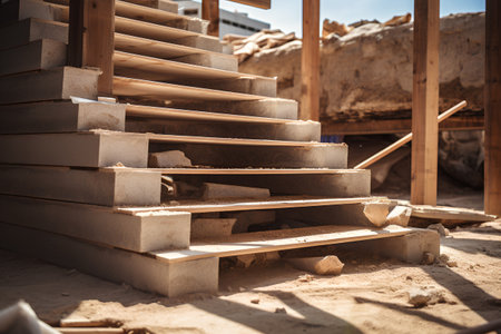 Concrete stairs on construction site. Construction of a new house.の素材
